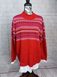 Isaac Mizrahi womens long sleeve geo print sweater faux shirt underlay sz 2x b15